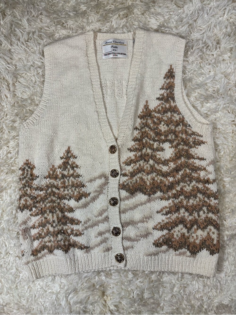 Marisa Christina Cream Knit Vest with Brown Tree Accents